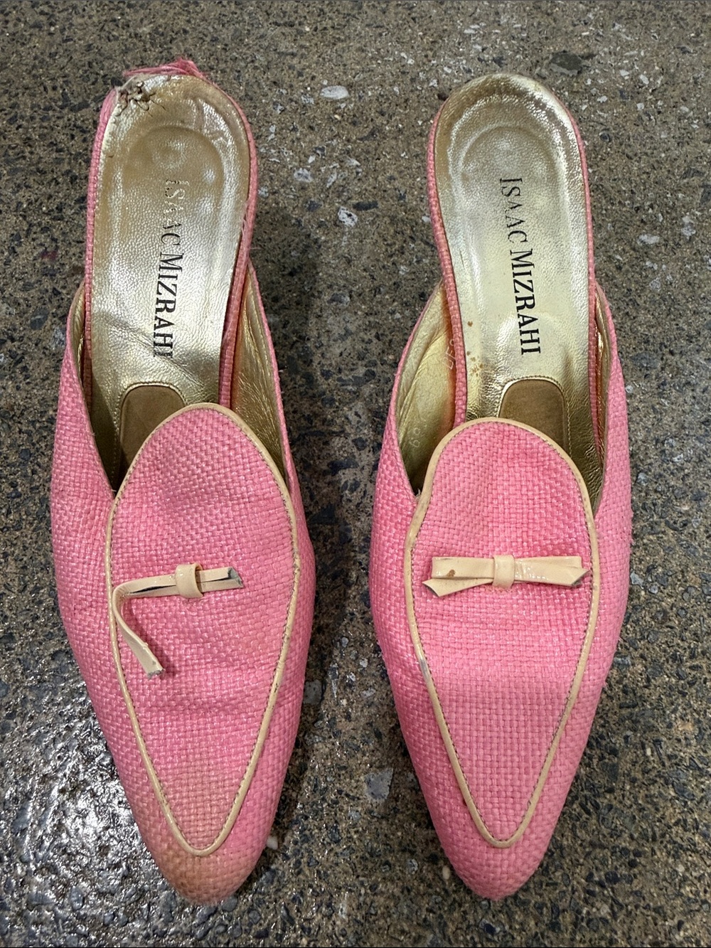 Isaac Mizrahi Pink Pointed-Toe Slip-On Mules with Gold Lining